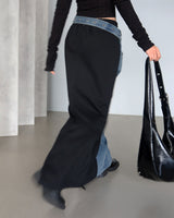 denim coloring belt SET maxi long skirt