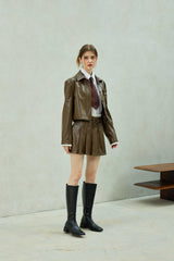 MOLLY LEATHER PLEATS SKIRT PANTS / BROWN