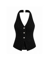 [PRE-FALL] [ATELIER] Jane Tweed Jewel Point Halterneck Vest Black