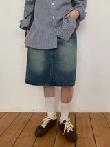 Sapney Incision Denim Midi Skirt