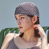 Heart Chain Crochet Short Beanie / Gray
