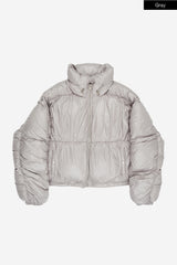 Piping shirring high-neck short padded jumper