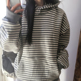 Koyu Button Stripe Warmer Hooded T-shirt