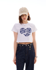 HEART SLOGAN CROP T-SHIRT / BLUE