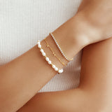 Low Bezel Set 925 Silver + 14k gold plating Bracelet B058-06G
