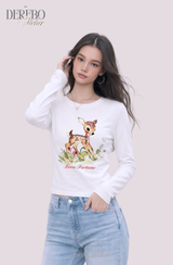 バンビ ラウンド スパンデックス ロングスリーブ Tシャツ