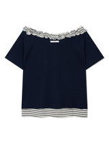 STRIPE FRILL OFF-SHOULDER(NAVY)