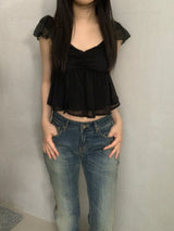 Raimon Shirred Chiffon Crop Blouse