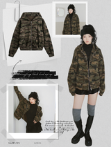 camouflage thick hood zip-up