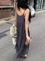 ウメ チェック ティアード ロング スリーブレス ビスチェ ワンピース (Adjustable Straps)