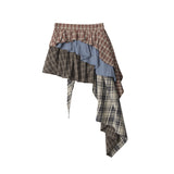 Patchwork Plaid Ruffle Asymmetric Skirt 232514150