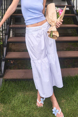 COTTON SHIRRING TIERED SKIRT / WHITE
