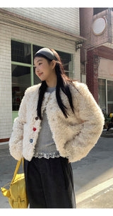 Beads Burton No Collar Round Fur Jacket