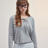 RIBBON PUNCHING CARDIGAN_GRAY