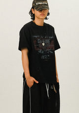 LU グラデーション ヴィンテージ プリンティング ハーフスリーブ Tシャツ