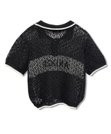 透かし編みポロニット ブラック