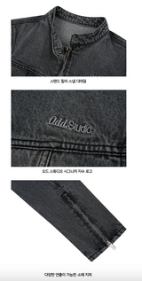 Sand Washing Crop Biker Denim Jacket