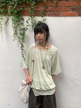 Shushup Off-Shoulder Tencel Layered Snap Short Sleeve Tee
