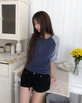 Pocky Check Button Roll-up Raglan Long Sleeve