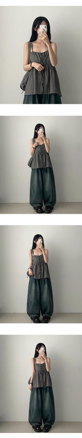 Nell waistbanding denim wide pants