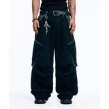 Peach Cotton Cargo Pants - Black