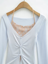 Lace Layered Slit Ribbon Top