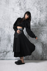 Denim Combination Pleated Skirt
