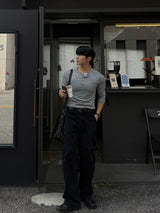 スナップ レイヤード マッスル ロングスリーブ Tシャツ