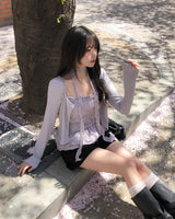 Bay Ruffle Check Cardigan Set