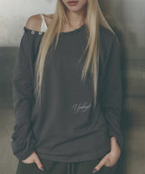 Button Off-Shoulder Long Sleeve [Grey]