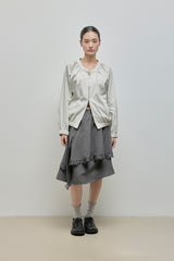 Shirring Zip-up Blouse Jumper_Grey