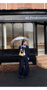 Checkered collar two-piece tweed jacket