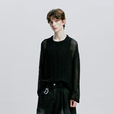 [SET] フィッシュネットロングスリーブニット＆スタンダードフィットタンクトップ　ブラック