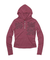 Henley Neck Stripe Hood Long Sleeve - Wine
