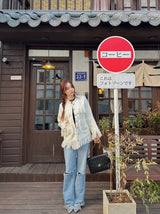 Tassel tweed loose fit no-collar jacket
