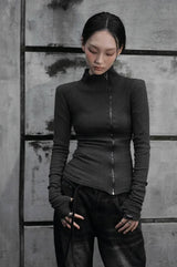 26FW★ オフセット リブ ハイネック ジップアップ