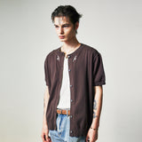 filigree half sleeve summer cardigan brown