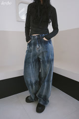 Vintage washed wide denim pants