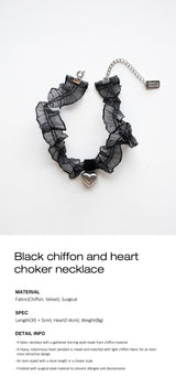 Black chiffon and heart choker necklace