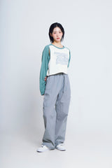 オープンアームホールハートラグラン ½Tシャツ (green/ivory)
