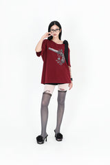 リボンローズピストルTシャツ #ワイン