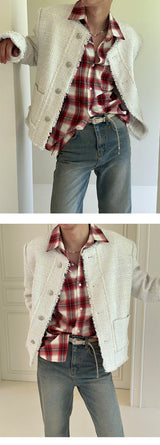 [Unisex] Cutting tweed round neck jacket(2color)