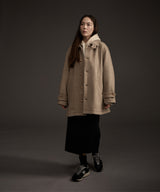 Wバルマカーンへリーンボーンウールカシミアハーフコート ベージュ