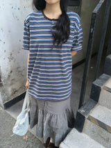 ストライプド ヘンリー Tシャツ