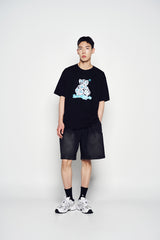 25SS ワイドベーシックデニムショートパンツ ブラック