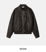 Pond cut washing two-way leather jacket