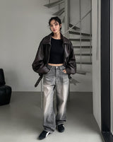 Grayish Vintage Damaged Denim Pants