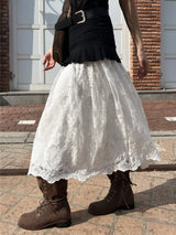  Cloud Mist Flower Lace Maxi Long Skirt (Ivory)