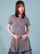 STRIPE FRILL MINI SKIRT (BEIGE)