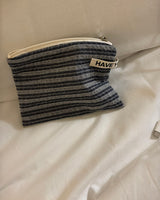 Plain stripe flat pouch - deep blue , M size